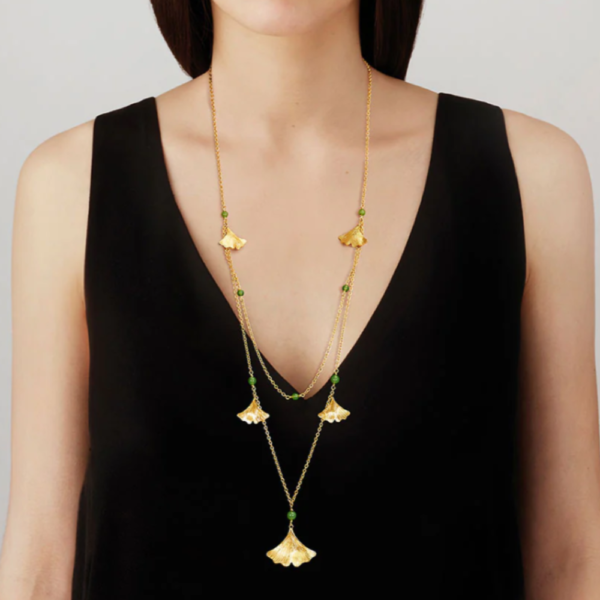 Ginkgo large necklace Antinea green Crystal, 18K yellow gold-plated