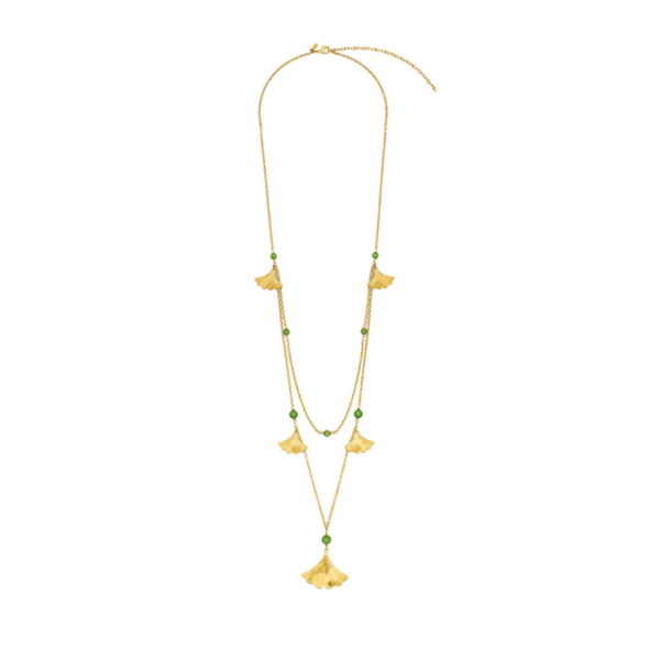 Ginkgo large necklace Antinea green Crystal, 18K yellow gold-plated