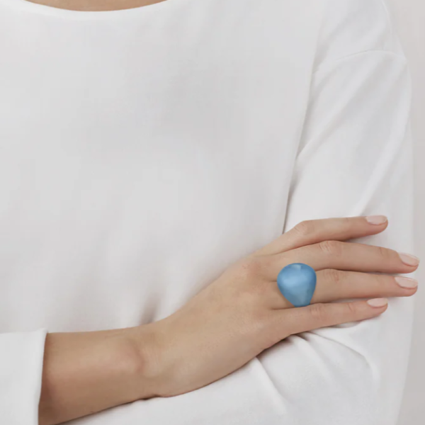 Cabochon Ring Clear with Blue Patina crystal