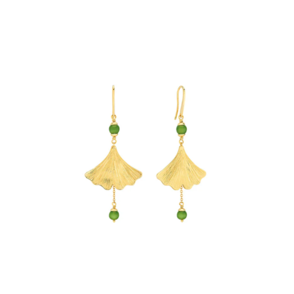 Ginkgo earrings Antinea green Crystal, 18K yellow gold-plated