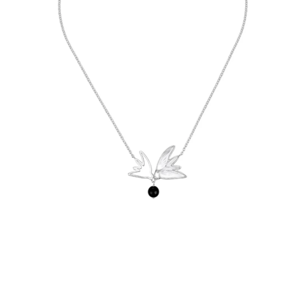 Hirondelles Necklace Clear crystal, Onyx, silver