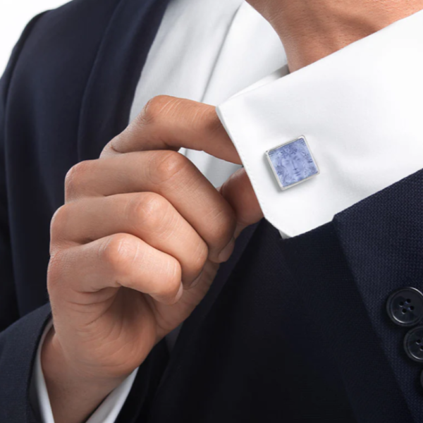 Aréthuse cufflinks Sapphire blue crystal, palladium finishing