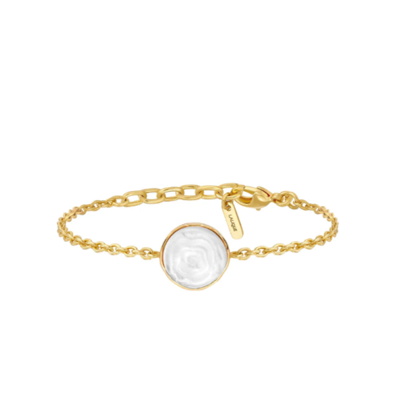 Pivoine Bracelet White pearly on clear crystal, 18 carats yellow gold plated