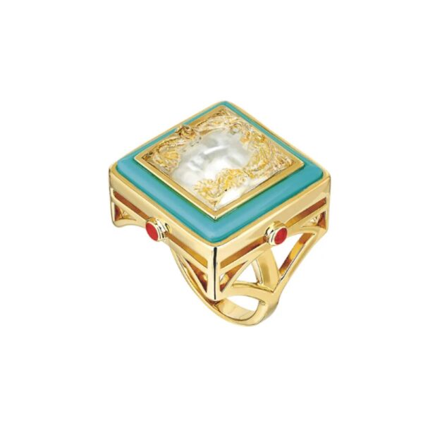 Aréthuse Ring Clear crystal, turquoise lacquer, vermeil