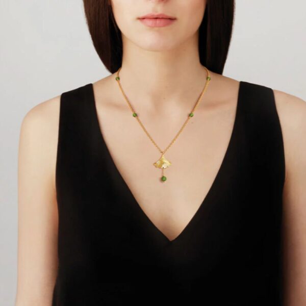 Ginkgo small necklace Antinea green Crystal, 18K yellow gold-plated