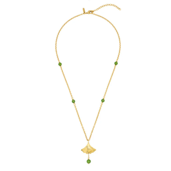 Ginkgo small necklace Antinea green Crystal, 18K yellow gold-plated