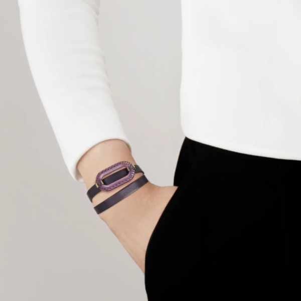 Empreinte Animale Leather Bracelet Dusk purple crystal, 18k gold plated