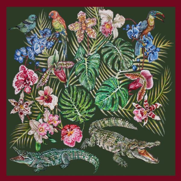 Foulard Lalique by Ginny Litscher, Dark green Jungle design